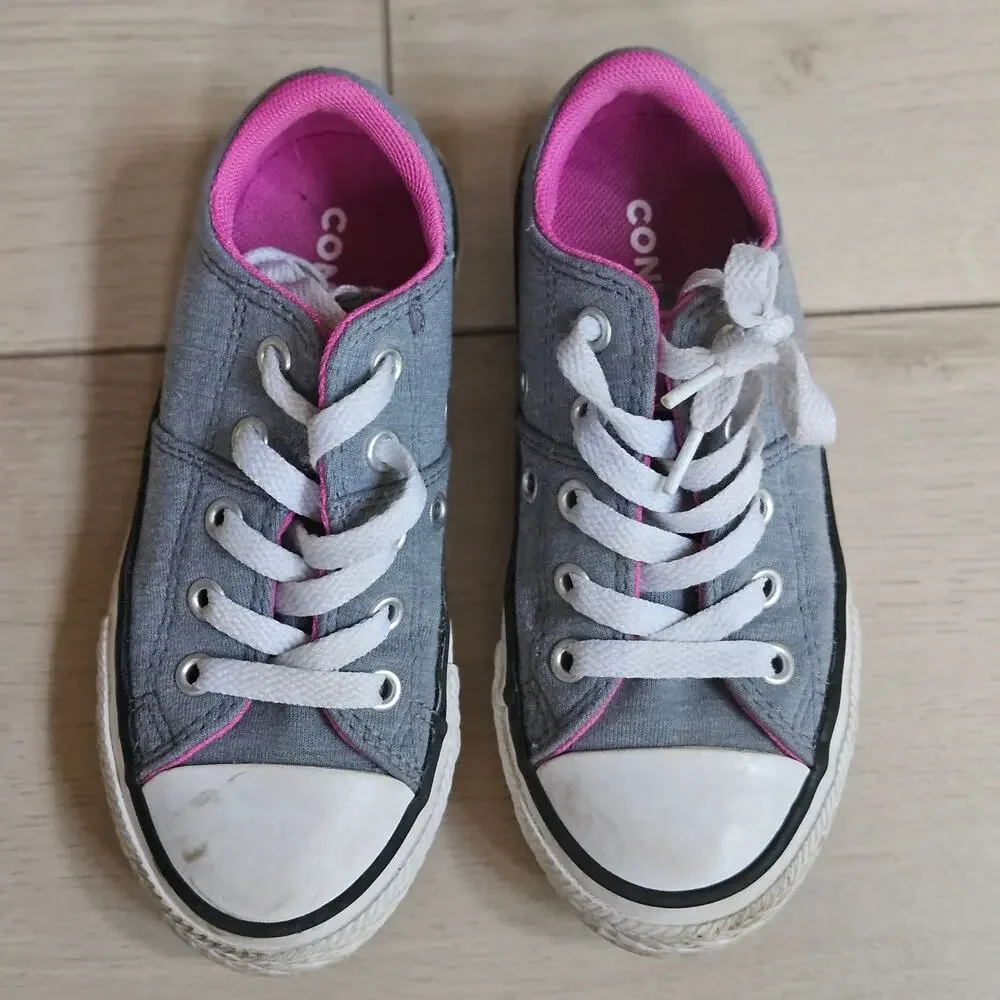 Converse All Star Chuck Taylor Low Top Heathered Grey Pink Sneakers Girls 11